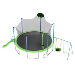12FT Trampoline for Kids w/ Safety Enclosure Net & Basketball Hoop & Swings