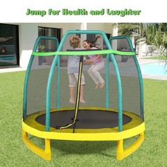 7FT Kids Trampoline W/ Spring Pad Safety Enclosure Net Indoor Outdoor Heavy Duty
