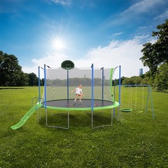 12FT Trampoline w/Slide and Swings, ASTM Approved Large Recreational Trampoline