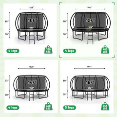 Polar Aurora 10FT 12FT 14FT 16FT Outdoor Trampoline with Safety Enclosure Net, T