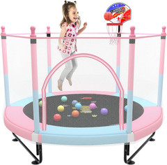 5FT Kids Trampoline Indoor Outdoor Safety Enclosure Net Mini Basketball Jump Mat