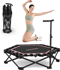 42” Foldable Mini Trampoline, Rebounder Trampoline with Adjustable Foam Handle,