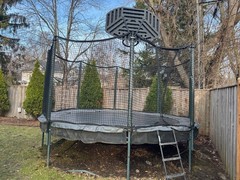 14 ft Alleyoop Trampoline Double Bounce with Safety Net, Basketball Hoop, Ladder