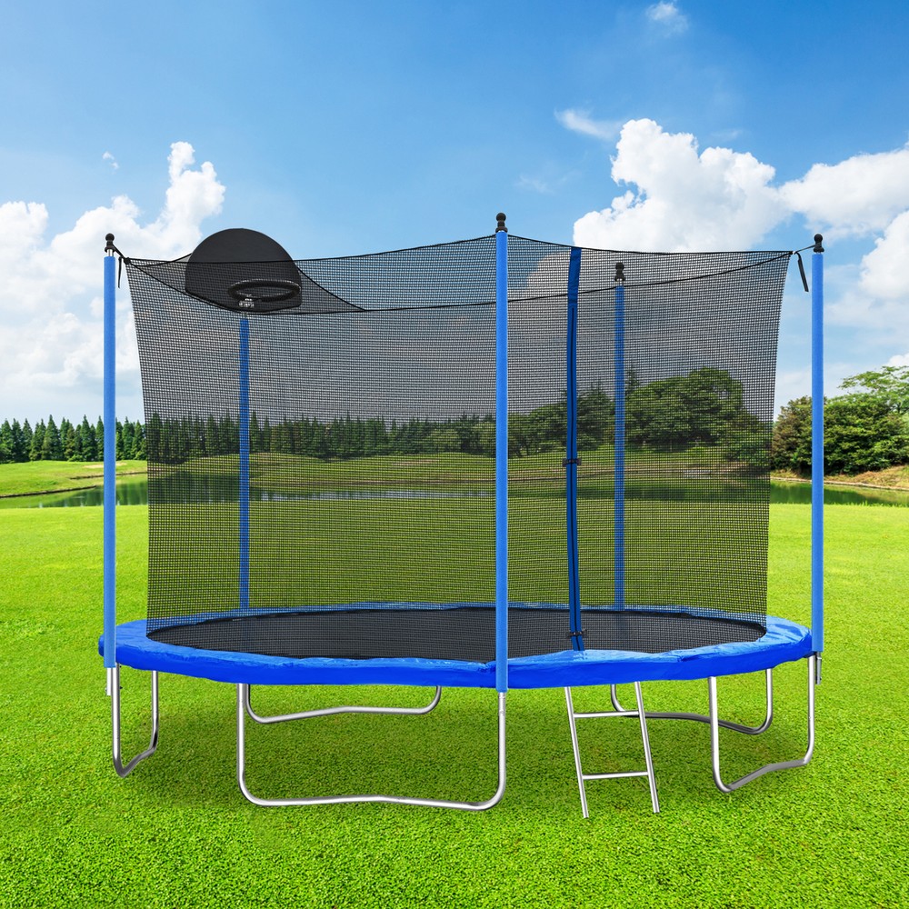 12FT Trampoline for Adults & Kids with Basketball Hoop, Outdoor Trampolines