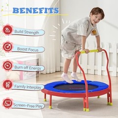 Mini Trampoline for Kids 3-6 with Super Safe Foam Handle Bar, 3ft Red & Blue