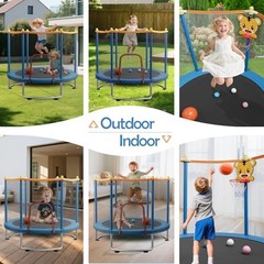 Kids Trampoline with Safety Net – 440lbs Capacity, Upgraded Rust-Proof Ring