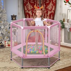 55″ Indoor/Outdoor Kids Jumper: Safety Enclosure Net, Ball Pit Included | Pink
