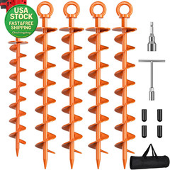 Ground Anchor Screw in Heavy Duty Spiral Trampoline Anchors 4 Pack Orange 15In