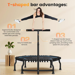 50″ Rebounder Trampoline for Adults- 2026 Foldable Mini Trampoline with Bar- Exe