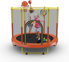 72″ Trampoline for Kids with Net Toddler Trampoline Basketball Hoop Dart Board
