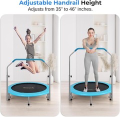 Foldable Mini Trampoline 40″ Compact Fitness Rebounder w/ Adjustable Foam Handle