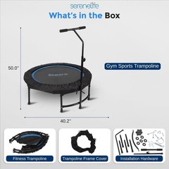 Portable Fitness Trampoline Adjustable T-Bar Low Impact Rebounder Bungee System