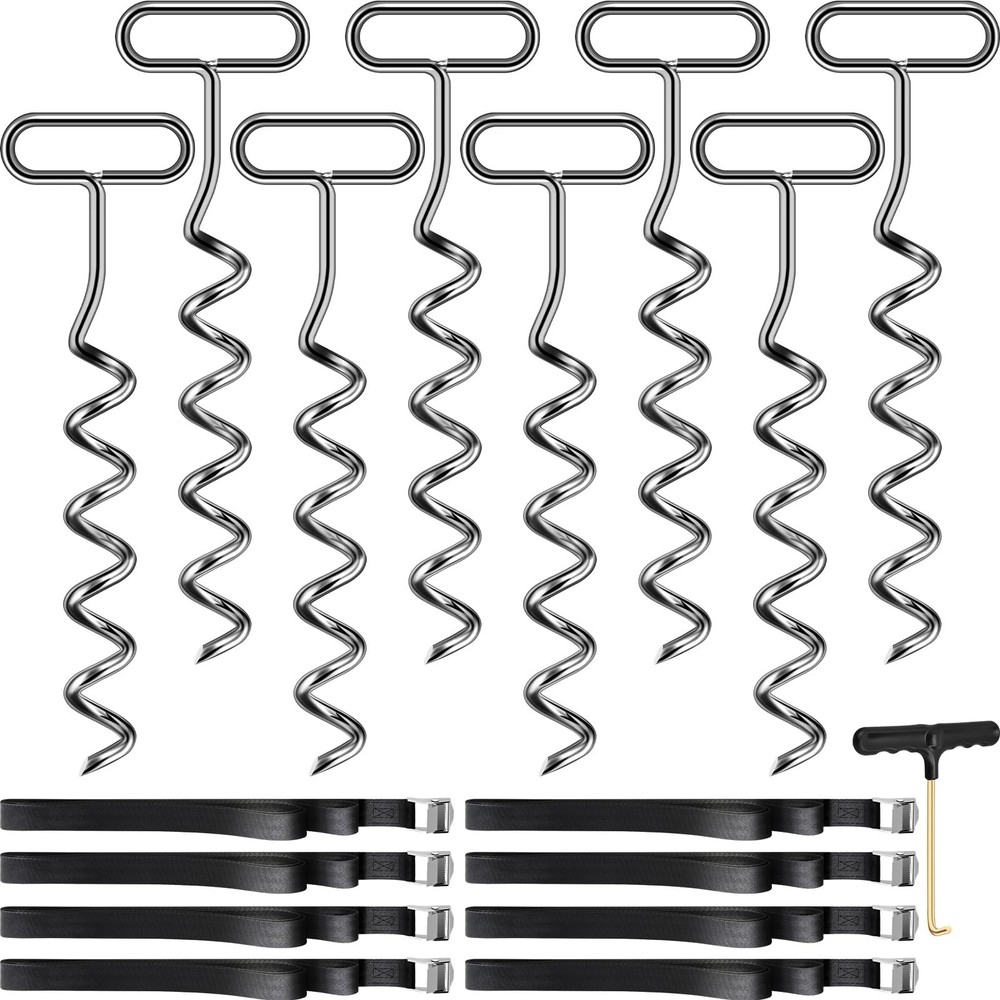 Ground Anchor for Trampoline, Ground Anchor, 8 pcs with Adjustable Strap, for Trampoline…