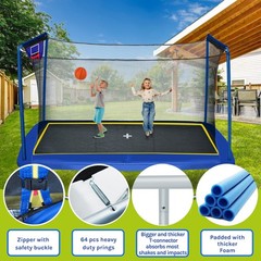 YC 8ft by 12ft Rectangular Trampoline w/ Basketball Board Ladder for Kid & Adult