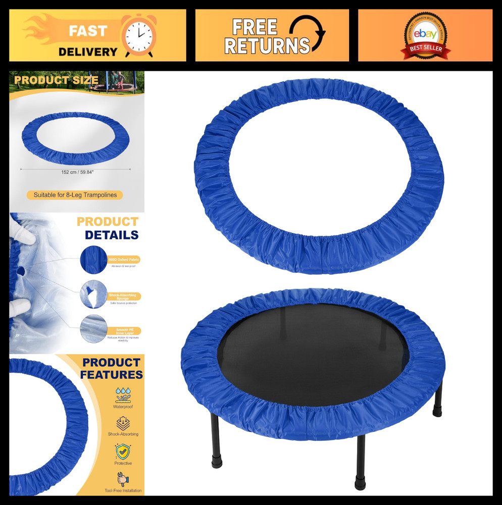 Round 60″ Trampoline Spring Cover – Safety Pad Replacement, 10 Holes, Blue Oxfor