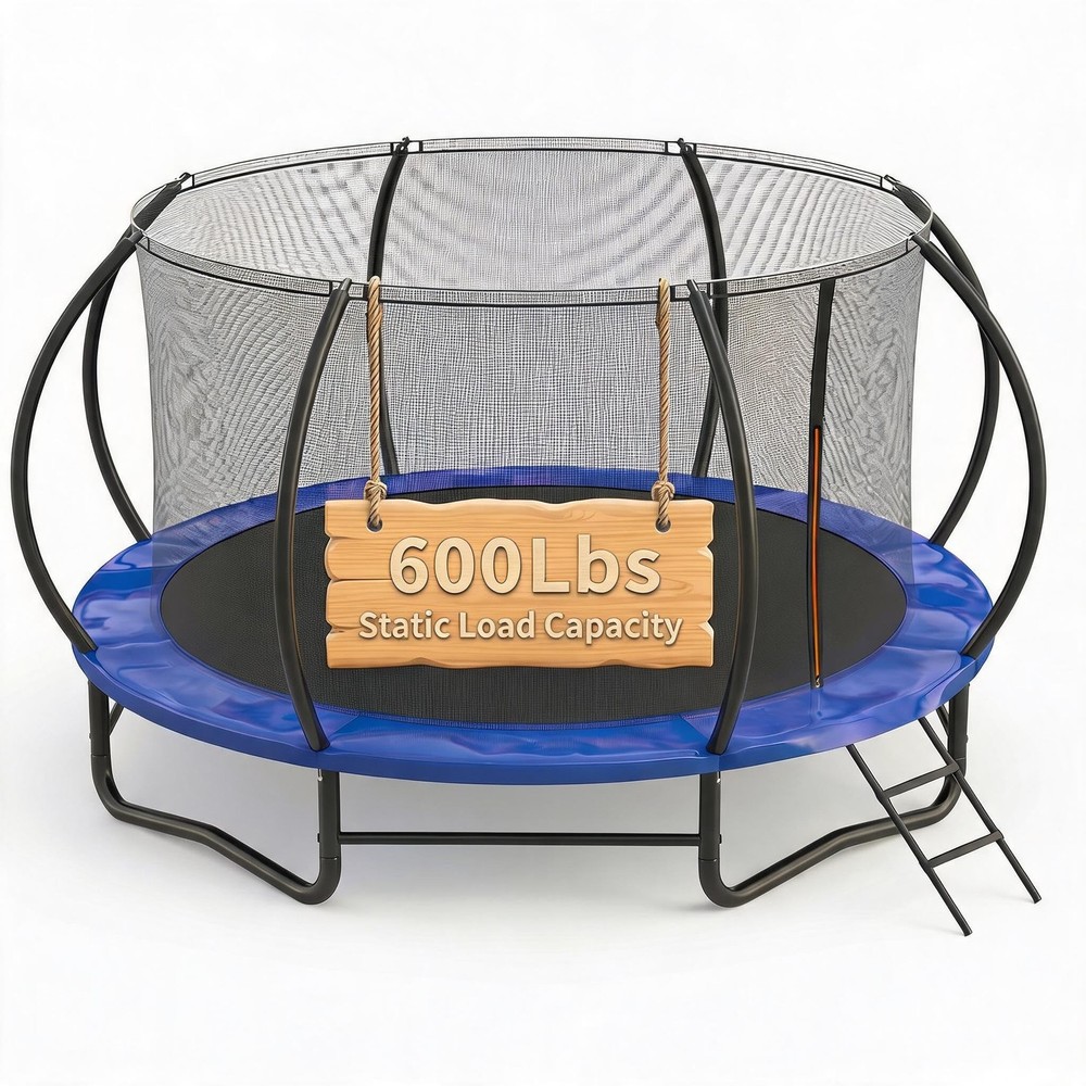 10/14 FT Outdoor Trampoline W/ Safety Net and Ladder Trampoline for Kids & Adult