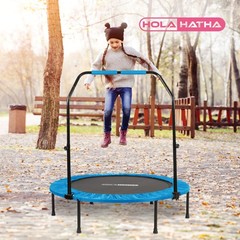 HolaHatha 40″ Mini Trampoline Fitness Rebounder with Adjustable Handle, Blue