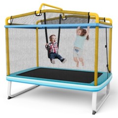 6′ Rectangle Trampoline 3in1 Kids Trampoline w/Swing Horizontal Bar & Safety Net