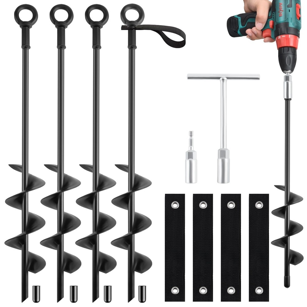 4 PCS 18Inch Ground Anchors Screw Heavy Duty Trampoline Stakes High Wind