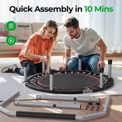 40/48 Foldable Mini Trampoline Max Load 330lbs/440lbs, Fitness Rebounder with Ad