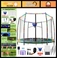 Trampoline Accessory Kit: Basketball Hoop, Mini Balls, Heavy Duty U Stakes, 52FT