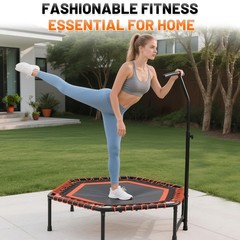 Mini Fitness Trampoline Indoor Outdoor Rebounder w/ Foam Handle Bar For Adults