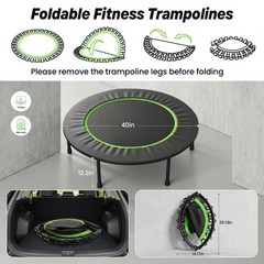 40″ Foldable Mini Fitness Trampoline – 10MM Bungee Rebounder, 330LBS Capacity, Q