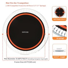 Fits 10FT Trampoline 60 Rings & (102.8″|8.56ft) Mat-Fits 5.3-5.7″ Springs