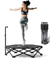 40″ Foldable Fitness Trampoline Adult Exercise 330lbs Capacity Adjustable Handle