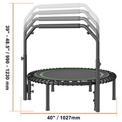40″ Foldable Mini Fitness Trampoline Adults Exercise Rebounder with Handle