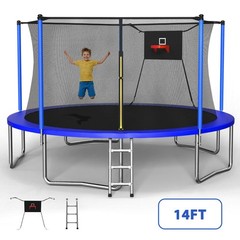 14FT Trampoline ,Sports Fitness Trampolines with Enclosure Net, Recreational