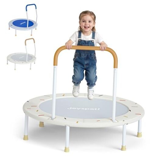 36-Inch Toddler Trampoline with Foam Handle, Foldable Indoor Outdoor White
