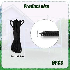 6pcs Trampoline Net Connection Rope, Nylon Black Cord Tie Down Rope for Tramp…