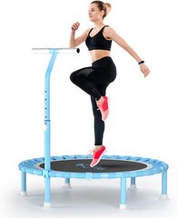 40″ Fitness Mini Trampoline with Adjustable Handle Bar 330lbs Bungee Rebounder