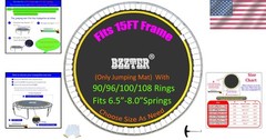 Heavy Duty 15ft Trampoline Mat Black 108 Rings 7.5-8.5″ Springs 10 Rows Stitch