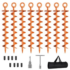 Ground Anchor Screw in, 8 Pack Spiral Trampoline Anchors with Nut and Tool Sw…