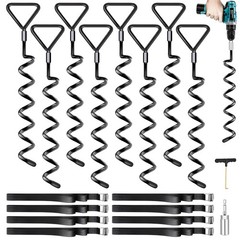 Trampoline Stakes Ground Anchors 8 Pack Heavy Duty Screw-in with Straps