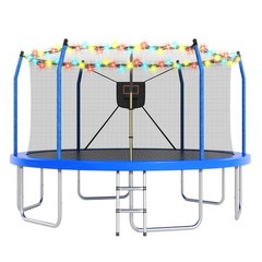 14ft Outdoor Trampoline with LED Lights and Basketball Hoop for Kids & Adults