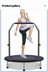 Fitness Trampoline with Handlebar, Black & Blue, 101cm, Indoor Gym & Training