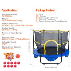 VEVOR 5FT Trampoline for Kids Toddler Trampoline & Enclosure Net Basketball Hoop