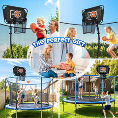 Metal Trampoline Basketball Hoop | with Mini Ball & Pump, Fits Straight & Curved