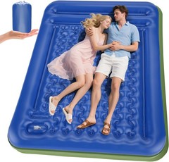 Double Sleeping Pad for Camping, Extra Thick 5 Inch Self-Inflating Full, Blue