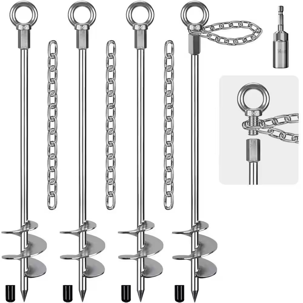30 In. Ground Anchors Screw in with Chain, Heavy Duty Trampoline Stakes, 4-Piece