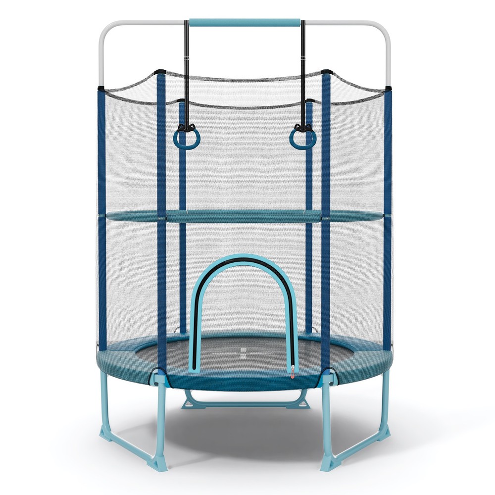 60” Trampoline for Kids w/ Safe Guardrails Foamed Handle No Gap Design Blue