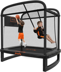 Jumpfly 6FT Rectangle Trampoline for Kids, Toddler Trampoline with Swing & Baske