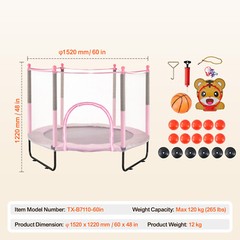 60″ Trampoline for Kids Mini Toddler Trampoline with Net Indoor Outdoor