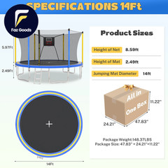 14Ft Trampoline with Basketball Hoop Upgraded round Kids Outdoor Trampoline