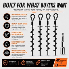 Ground Anchors Screw in Heavy Duty – 4 Pack with Power Nut Driver Drill Bit, …