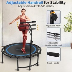 Foldable Mini Trampoline Fitness Rebounder Adjustable Handle Indoor Outdoor Gym