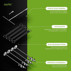 Jumpflex Trampoline Anchor Kit PRO, Heavy-Duty Metal Ground Anchors Set, Easy-To